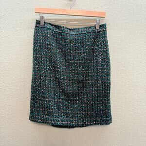Loft Outlet Green + Black Tweed Lined Pencil Mini Skirt - Size 4